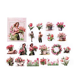 Human & Flower Theme PET, Decorative Stickers, Pink, 40~57x33~60mm(STIC-U003-01B)