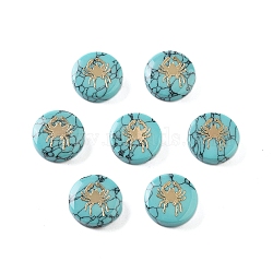 Synthetic Turquoise Beads, with Golden Tone Brass Slices, Flat Round with Constellations, Cancer, 15x5mm, Hole: 1mm(G-F775-C10)