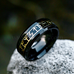 Stainless Steel  Words Finger Rings, Rune Words Odin Norse Viking Amulet Jewelry, Electrophoresis Black, US Size 7(17.3mm)(FIND-PW0020-12A-EB)