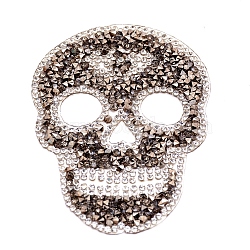Skull Rhinestone Patches, Iron/Sew on Appliques, Costume Accessories, for Clothes, Bag Pants, Shoes, Cellphone Case, Sandy Brown, 90x65x2mm(DIY-WH0199-35C)