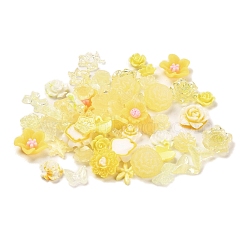 Luminous Resin Decoden Cabochons, Glow in the Dark Flower Mixed Shapes, Yellow, 6~15x7~12x2~6.5mm, about 3000pcs/set(RESI-K036-05C)