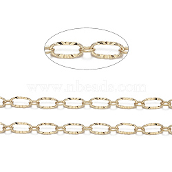 3.28 Feet Brass Textured Oval Link Chains, Figaro Chains, Soldered, Real 18K Gold Plated, 6.2x3.3x0.5mm(X-CHC-S004-07G)
