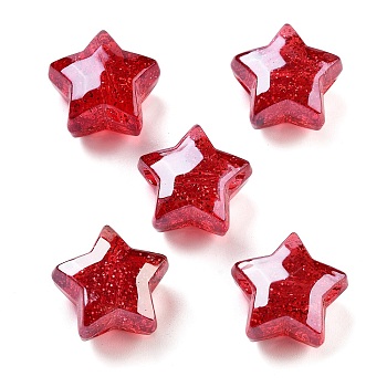 UV Plating Acrylic European Beads, Christmas Theme, Glitter Powder, Star, FireBrick, 21x22x13mm, Hole: 4mm