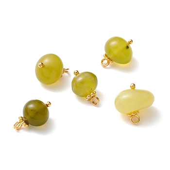 Natural Olive Jade Charms, with Brass Eye Pin & Alloy Daisy Spacer Beads, Golden, Nuggets, 13~14x9~13x8.5~10mm, Hole: 1.8mm