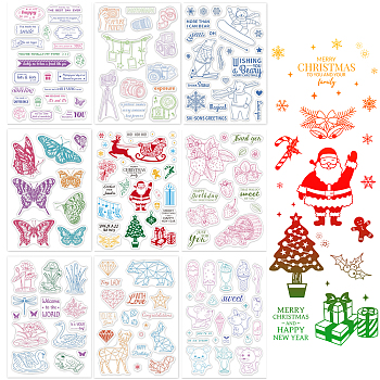 Globleland 9 Sheets 9 Style Festival & Animal & Word Pattern PVC Plastic Stamps, for DIY Scrapbooking, Photo Album Decorative, Cards Making, Stamp Sheets, Mixed Patterns, 16x11x0.3cm, 1 sheet/style