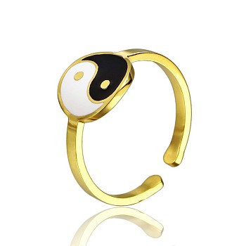 Simple Stainless Steel Adjustable Cuff Rings for Women, Fashionable Personalized Hand Jewelry, Real 18K Gold Plated, Yin-yang, show in picture