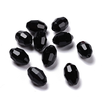 Glass Imitation Austrian Crystal Beads, Faceted, Oval, Black, 9x6mm, Hole: 0.8~1.4mm