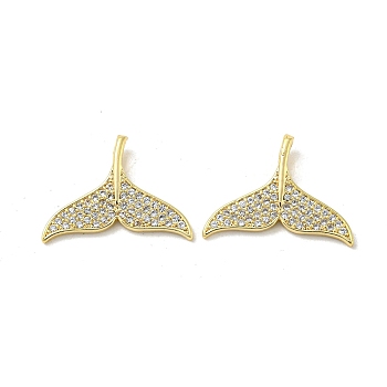 Brass Micro Pave Clear Cubic Zirconia Pendants, Fishtail Shape Charms, Real 18K Gold Plated, 14x19x1.5mm, Hole: 4mm
