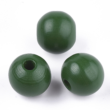 Painted Natural Wood European Beads, Large Hole Beads, Round, Green, 16x15mm, Hole: 4mm