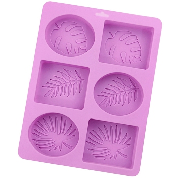 DIY Silicone Leaf Pattern Rectangle/Oval Soap Molds, for Handmade Soap Making, 6 Cavities, Orchid, 171x226x22mm, Inner Diameter: 70x61mm