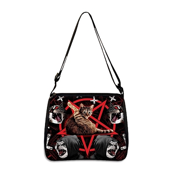 Polyester Bag, Gothic Style Adjustable Shoulder Bag for Wiccan Lovers, Cat Shape, 30x25cm