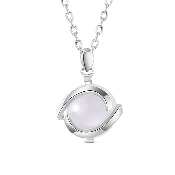 SHEGRACE Rhodium Plated 925 Sterling Silver Pendant Necklace, with Opal, Round, White, Platinum, 17.72 inch(45cm)