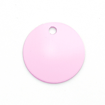 Colored Aluminum Pendants, Laser Cut, Double Sided Dog Pet Name Phone Number ID Tag Charm, Flat Round, Pearl Pink, 20x1mm, Hole: 3mm