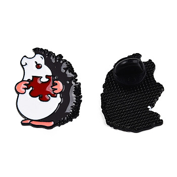 Hedgehog with Puzzle Enamel Pin, Electrophoresis Black Plated Alloy Animal Badge for Backpack Clothes, Nickel Free & Lead Free, Dark Red, 28x21mm, Pin: 1mm