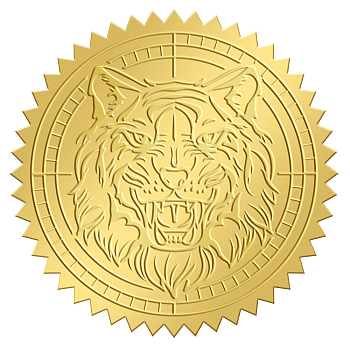 Self Adhesive Gold Foil Embossed Stickers, Medal Decoration Sticker, Tiger Pattern, 50x50mm