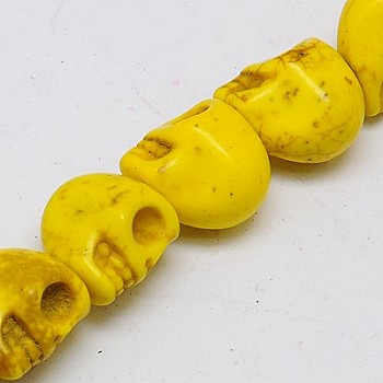 Synthetic Turquoise Beads Strands, Dyed, Skull, Gold, 12x10x11mm, Hole: 1mm, about 506pcs/1000g