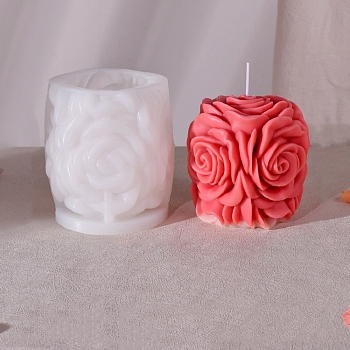 Valentine's Day 3D Rose Pillar DIY Candle Silicone Molds, for Scented Candle Making, White, 11x10cm
