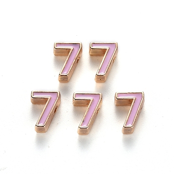 Alloy Enamel Beads, Number, Cadmium Free & Lead Free, Light Gold, Violet, Num.7, 10x7x3mm, Hole: 1.5mm
