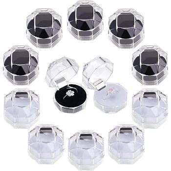 40Pcs 2 Colors Octagon Transparent Plastic Ring Boxes, Jewelry Box, Mixed Color, 3.8x3.8x3.8cm, 20pcs/color