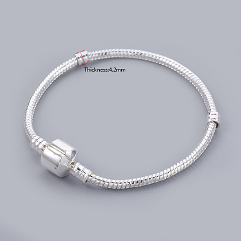 Brass European Style Bracelets for DIY Making, Silver Color Plated, 170mm, 3mm