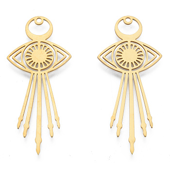 201 Stainless Steel Pendants, Eye Charm, Real 18K Gold Plated, 45.5x20x1mm, Hole: 1.5mm