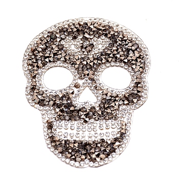 Skull Rhinestone Patches, Iron/Sew on Appliques, Costume Accessories, for Clothes, Bag Pants, Shoes, Cellphone Case, Sandy Brown, 90x65x2mm
