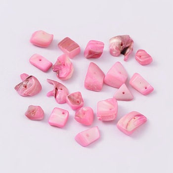 Natural Freshwater Shell Chips Beads, Shell Shards, Dyed, Misty Rose, 8~17x5~7x4~6mm, Hole: 1mm, about 640pcs/500g