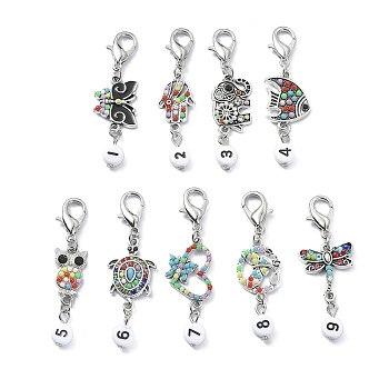 Alloy Resin and Rhinestone Pendant Decoration, with Flat Round Number, Mixed Color, 52mm, 9pcs/set