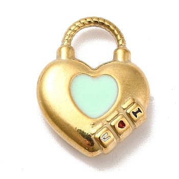 Ion Plating(IP) 304 Stainless Steel Pendants, with Enamel, Golden, Heart with Word I Love You, Aquamarine, 18x14x4.5mm, Hole: 6x5.5mm