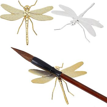 2Pcs 2 Colors Alloy Display Decoration, 3D Dragonfly, for Chinese Calligraphy Brush Pen Stand, Kungfu Tea Pet, Platinum, 82x90x35mm, 1pc/color