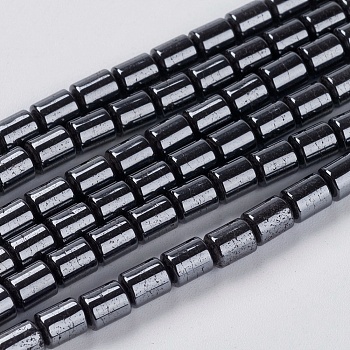 Non-Magnetic Synthetic Hematite Beads, Column, Black, 4x5mm, Hole: 1mm, about 80pcs/strand, 16 inch