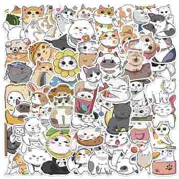 Waterproof PVC Adhesive Stickers, for Suitcase, Skateboard, Refrigerator, Helmet, Mobile Phone Shell, Cat Pattern, 40~60x40~60mm