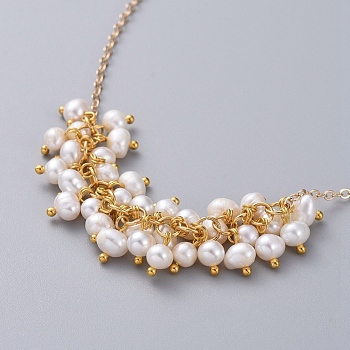 Soldered Brass Cable Chain Necklaces, with Natural Cultured Freshwater Pearl Beads, Golden, 12.9 inch 430x2mm