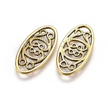 Tibetan Style Alloy Pendants, Lead Free and Cadmium Free, Oval, Antique Golden, 25x12x2mm, Hole: 2mm, about 579pcs/752g