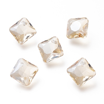 Glass Rhinestone Pendants, Faceted, Square/Rhombus, Golden Shadow, 11.5x11.5x5mm, Hole: 1.2mm