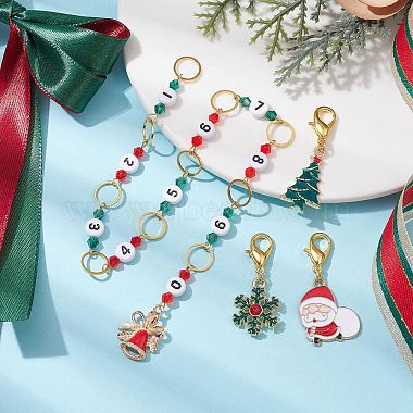 4Pcs Christmas Theme Knitting Row Counter Chains & Locking Stitch Markers Kits(HJEW-JM01629)-2