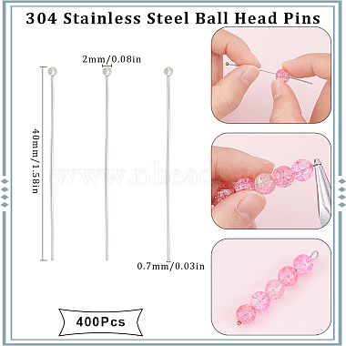 400Pcs 304 Stainless Steel Ball Head Pins(STAS-SC0007-80)-2