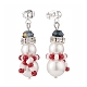 Boucles d'oreilles pendantes bonhomme de neige de Noël tressées en perles de coquillages et en verre(EJEW-TA00089)-2