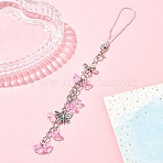 Flower Acrylic & Glass Mobile Straps, Butterfly Alloy Charms Mobile Deocoratione, Pink, 16.5cm(HJEW-YW00038-06)
