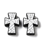 Sports Theme Silicone Beads, Focal Beads, Cross with Tennis Pattern, White, 29~29.5x19~20x7mm, Hole: 2mm(SL-D001-02A)