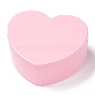 Heart Plastic Jewelry Boxes, Double Layer with Cover and Mirror, Pink, 12.2x13.3x5.55cm, 4 compartments/box(OBOX-F006-09B)
