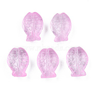 Transparent Spray Painted Glass Beads, Fish, Pink, 14x10x5.5mm, Hole: 1mm(GLAA-N035-024-C07)