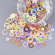 Ornament Accessories, PVC Plastic Paillette/Sequins Beads, Flat Round & Round Ring, Mixed Color, 4~6.5x0.4mm, Hole: 1mm and 4mm (X-PVC-T005-015B)