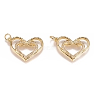 Brass Micro Pave Clear Cubic Zirconia Pendants, Long-Lasting Plated, With Jump Rings, Heart in Heart with Infinity Sign, Golden, 17.5x23.7x2.5mm, Hole: 3mm, jump ring: 5x1mm, 3mm inner diameter.(ZIRC-N040-05-G)