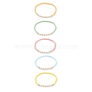 Natural Pearl & Glass Seed & Brass Beaded Stretch Bracelet for Women, Mixed Color, Inner Diameter: 2-1/8 inch(5.4cm)(BJEW-JB08977)