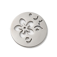 201 Stainless Steel Pendants, Stainless Steel Color, Laser Cut, Flat Round Charm, Flower, 18x1mm, Hole: 1.5mm(STAS-E206-02P-04)