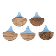Opaque Resin & Walnut Wood Pendants, Fan, Cornflower Blue, 28x28x3mm, Hole: 2mm(RESI-S389-046B-C01)