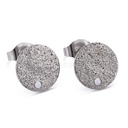 304 Stainless Steel Stud Earring Findings, with Ear Nuts/Earring Backs & Loop, Textured, Flat Round, Stainless Steel Color, 10x1mm, Hole: 1.4mm, Pin: 0.8mm(STAS-Z021-B-01P)
