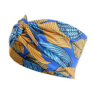 Boho Printed Polyester and Spandex Headbands, Twist Knot Elastic Wrap Hair Accessories for Girls Women, Dodger Blue, 240x10mm(OHAR-PW0007-33E)