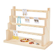 4-Tier 28-Hole Assembled Wood Earring Display Riser Stands, Earring Organizer Holder with 28Pcs Golden Tone Brass Hooks, Wheat, about 39pcs/set(EDIS-WH0021-10)